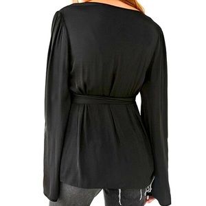 Urban Outfitters Black Satin Wrap Top